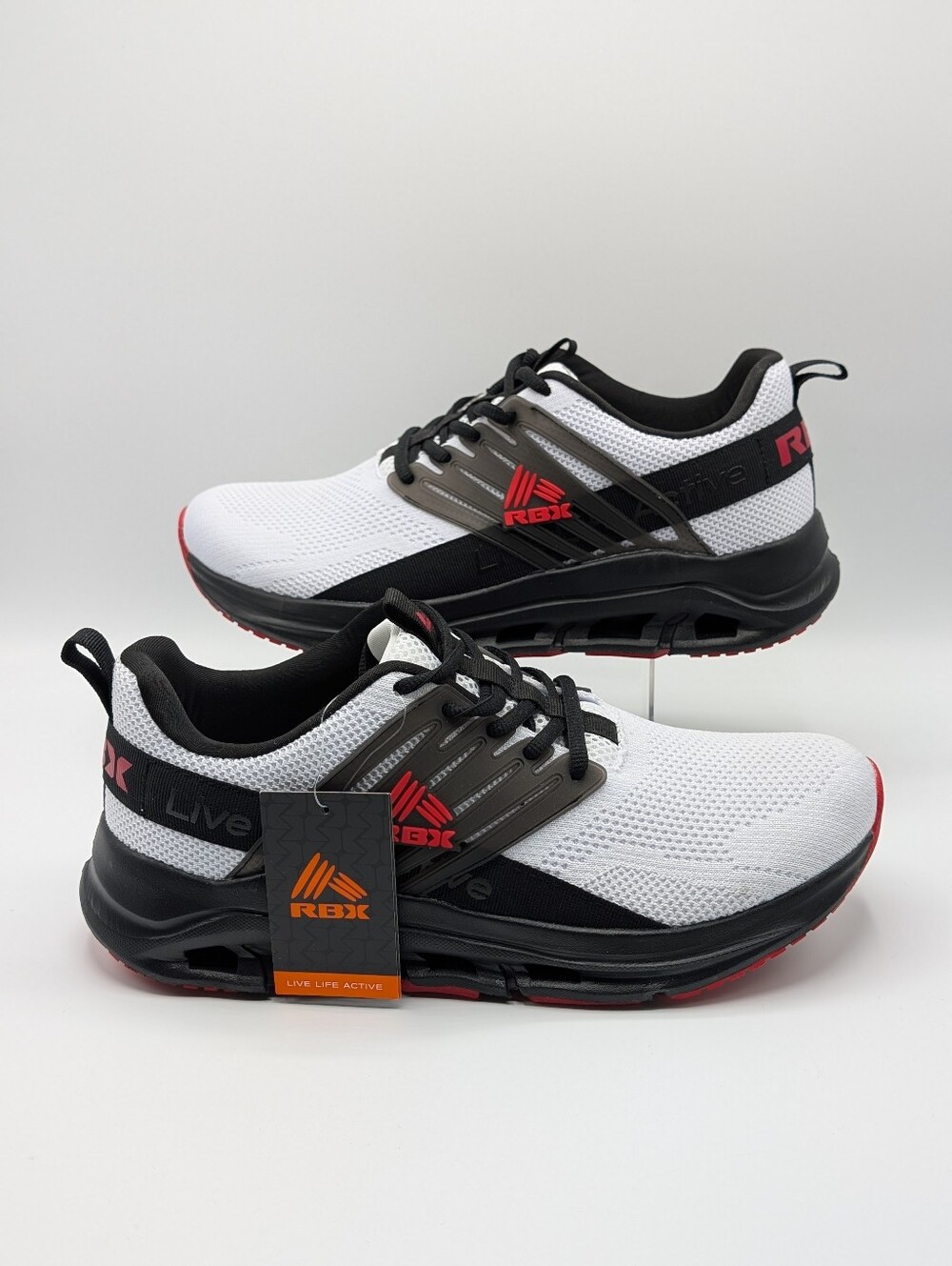 RBX Men's 10 White Black and Red Lightweight Mesh Sneakers LaceUp BELMUR-K